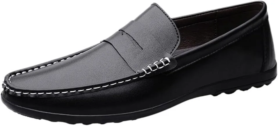 Fashion Men's Shoes Faux Leather Working Solid Color Heel Non Slip Anti-Slip Low Top Rubber Sole Shoe Slip-on