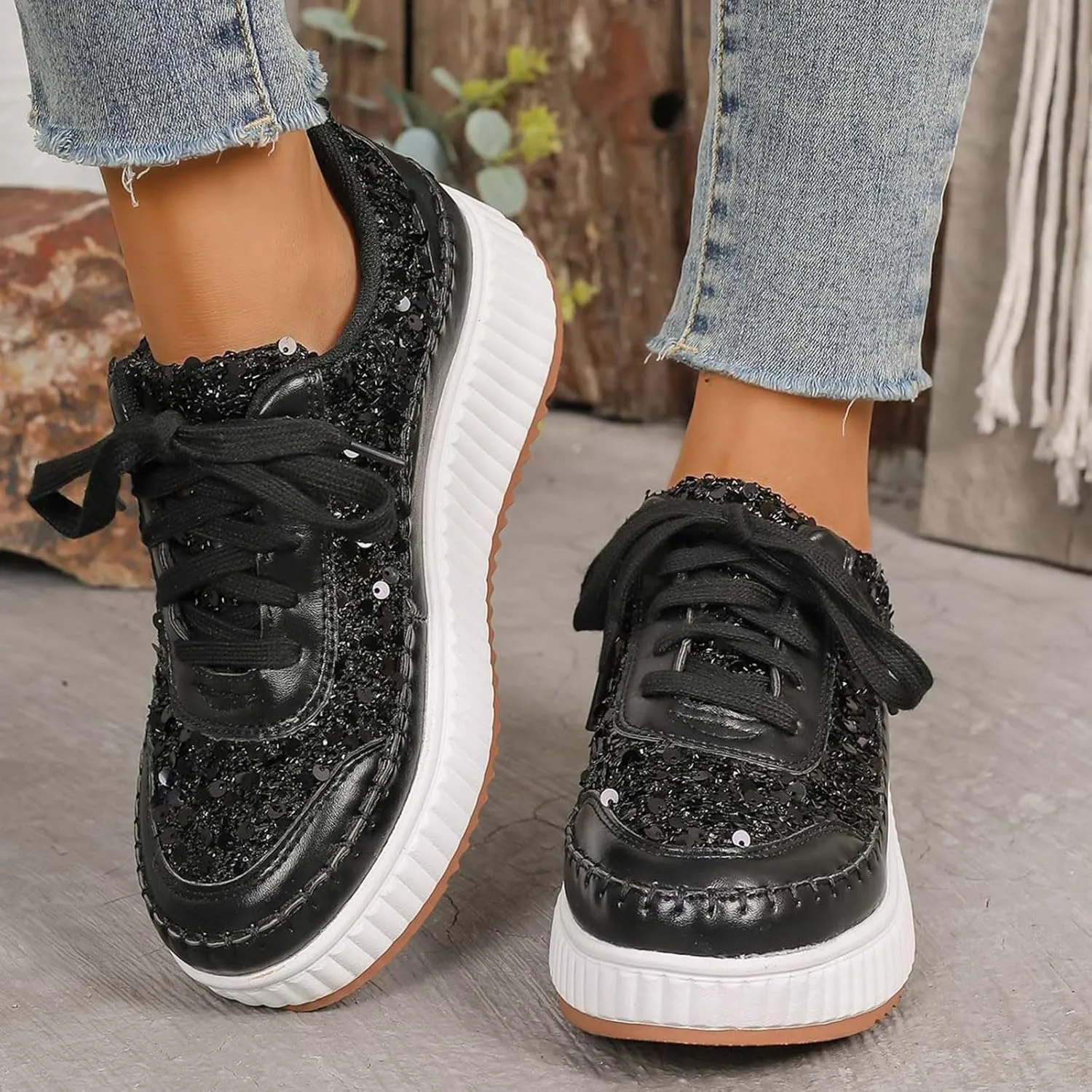 Fashion Sneakers For Women 2025 Platform,Womens White Platform Sneakers Canvas Platform Shoes for Women Black Casual Tennis Shoes Comfortable Walking Shoes for Women Slip on Lace Up Sneakers