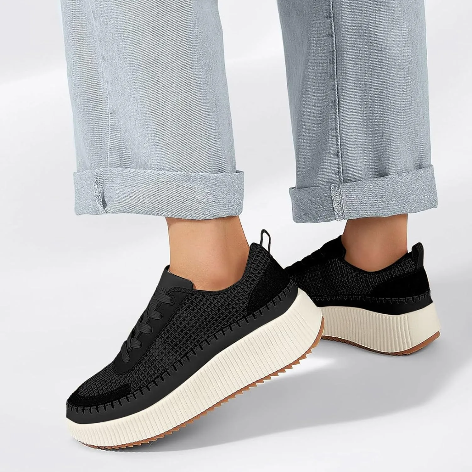 Fashion Sneakers For Women 2025 Platform,Womens White Platform Sneakers Canvas Platform Shoes for Women Black Casual Tennis Shoes Comfortable Walking Shoes for Women Slip on Lace Up Sneakers