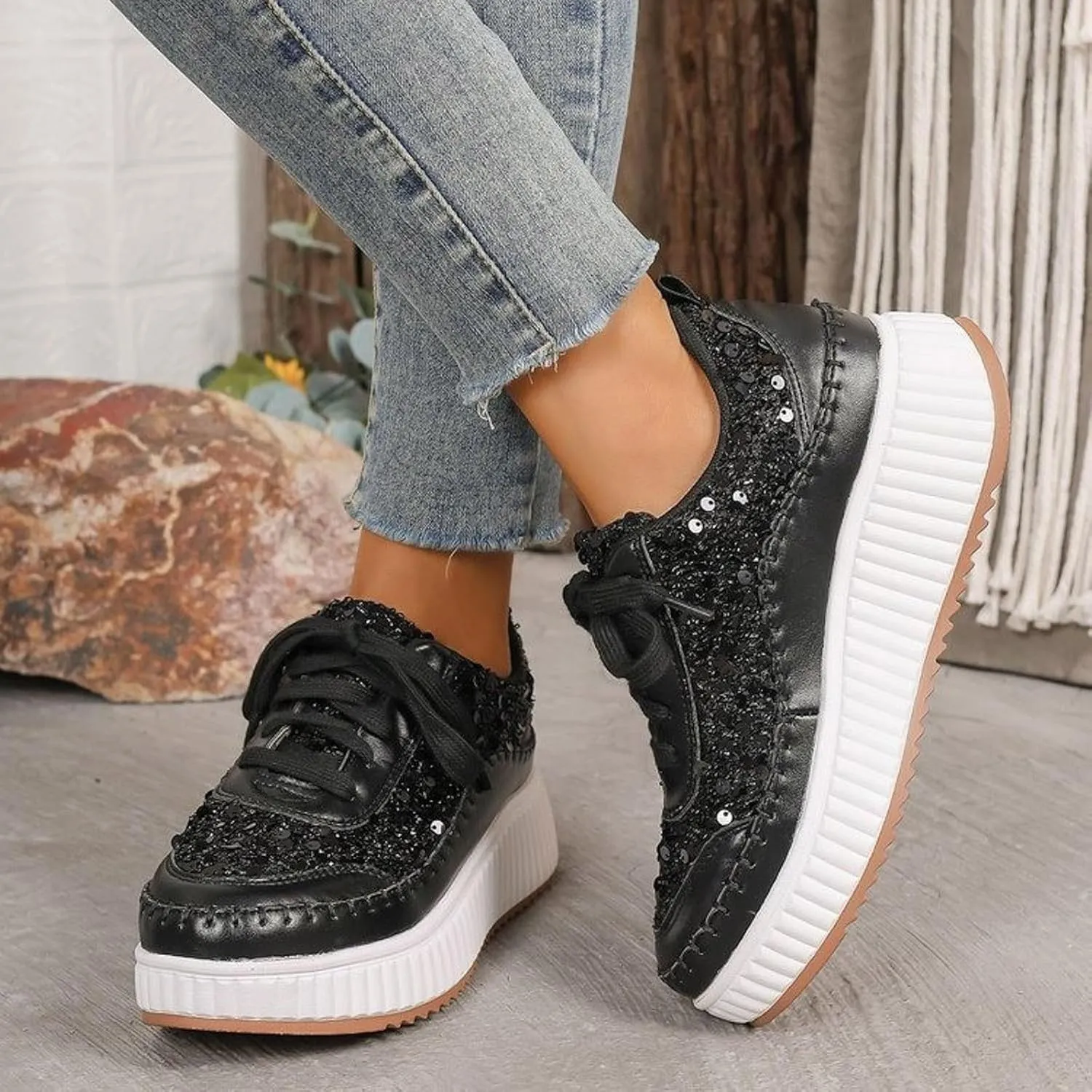Fashion Sneakers For Women 2025 Platform,Womens White Platform Sneakers Canvas Platform Shoes for Women Black Casual Tennis Shoes Comfortable Walking Shoes for Women Slip on Lace Up Sneakers