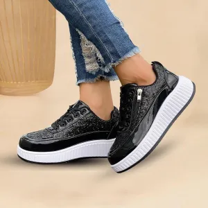 Fashion Sneakers For Women 2025 Platform,Womens White Platform Sneakers Canvas Platform Shoes for Women Black Casual Tennis Shoes Comfortable Walking Shoes for Women Slip on Lace Up Sneakers