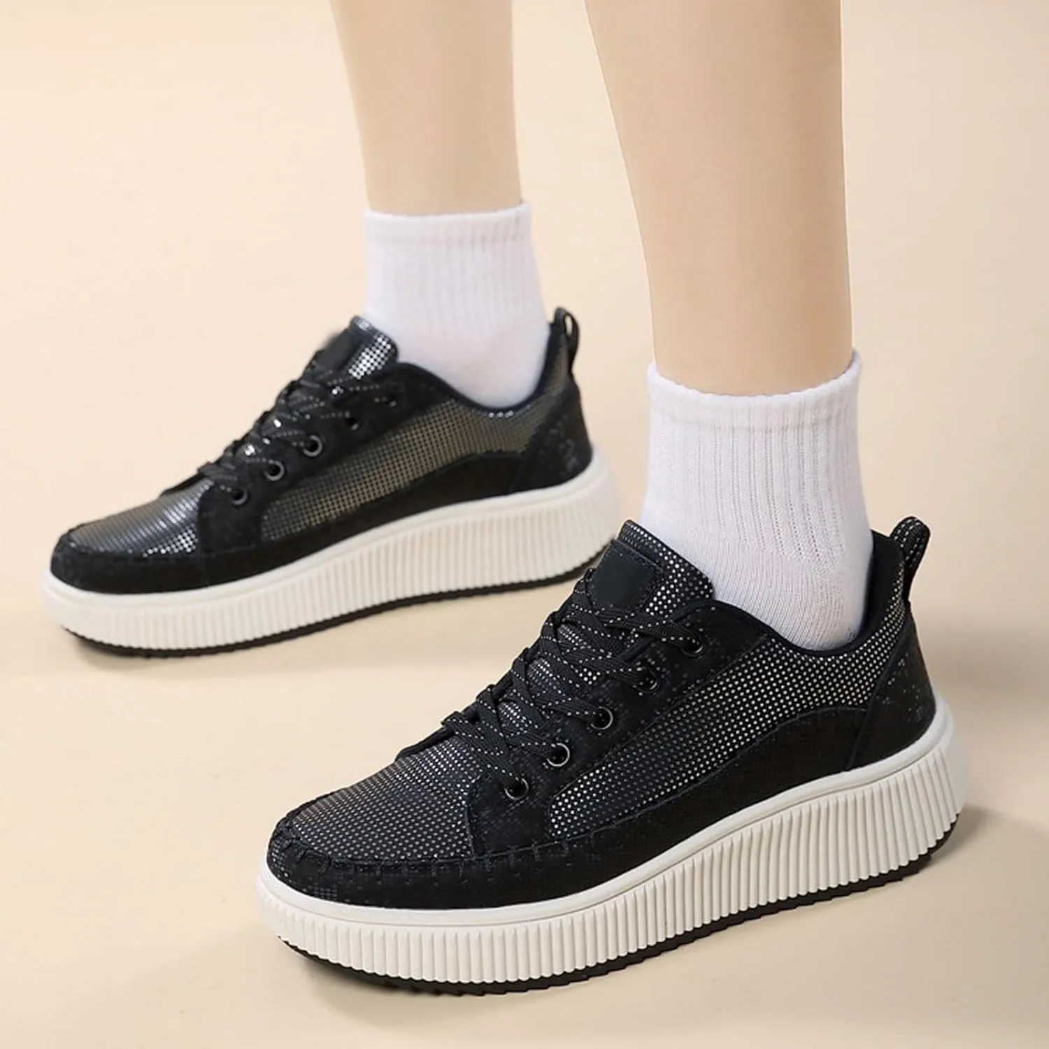 Fashion Sneakers For Women 2025 Platform,Womens White Platform Sneakers Canvas Platform Shoes for Women Black Casual Tennis Shoes Comfortable Walking Shoes for Women Slip on Lace Up Sneakers