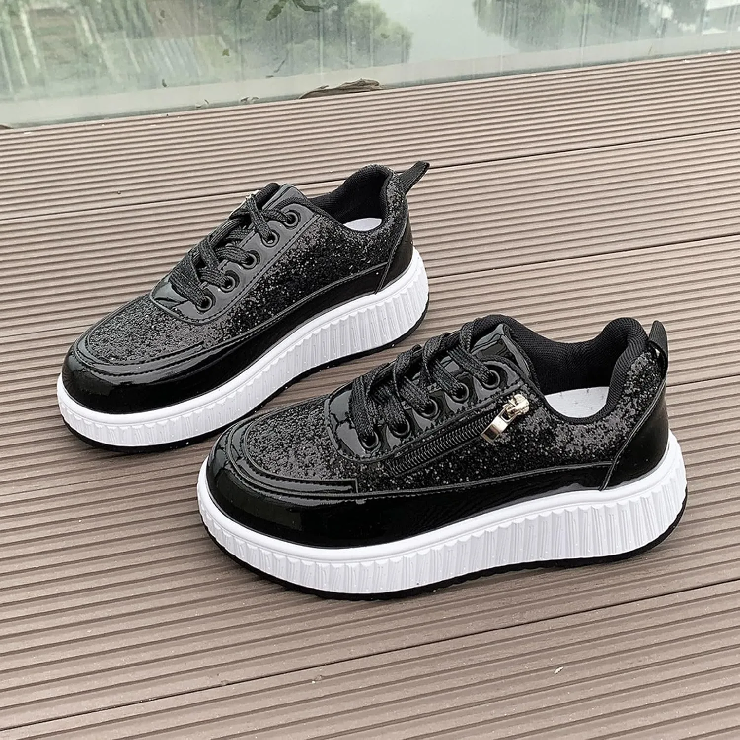 Fashion Sneakers For Women 2025 Platform,Womens White Platform Sneakers Canvas Platform Shoes for Women Black Casual Tennis Shoes Comfortable Walking Shoes for Women Slip on Lace Up Sneakers