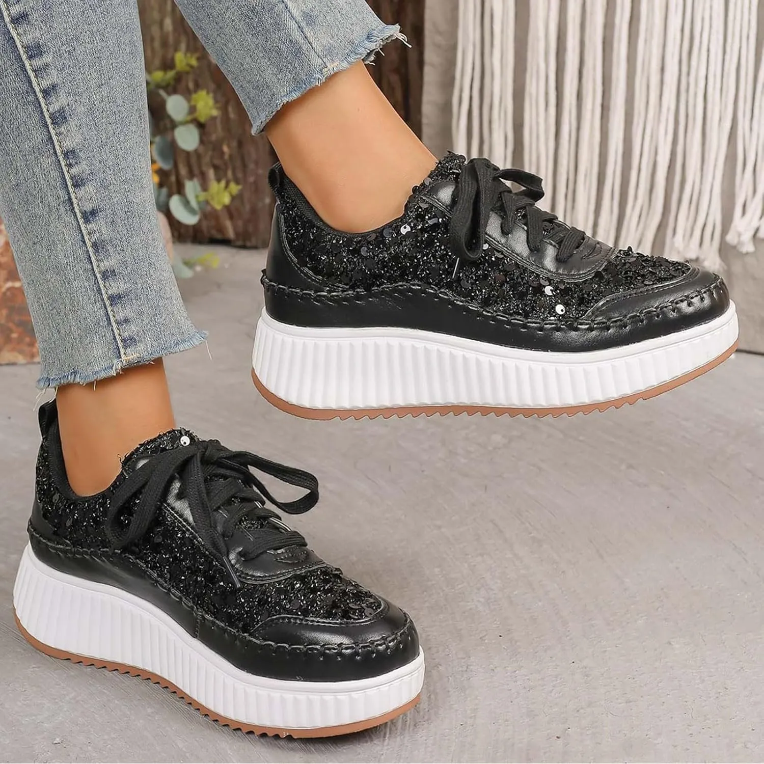 Fashion Sneakers For Women 2025 Platform,Womens White Platform Sneakers Canvas Platform Shoes for Women Black Casual Tennis Shoes Comfortable Walking Shoes for Women Slip on Lace Up Sneakers