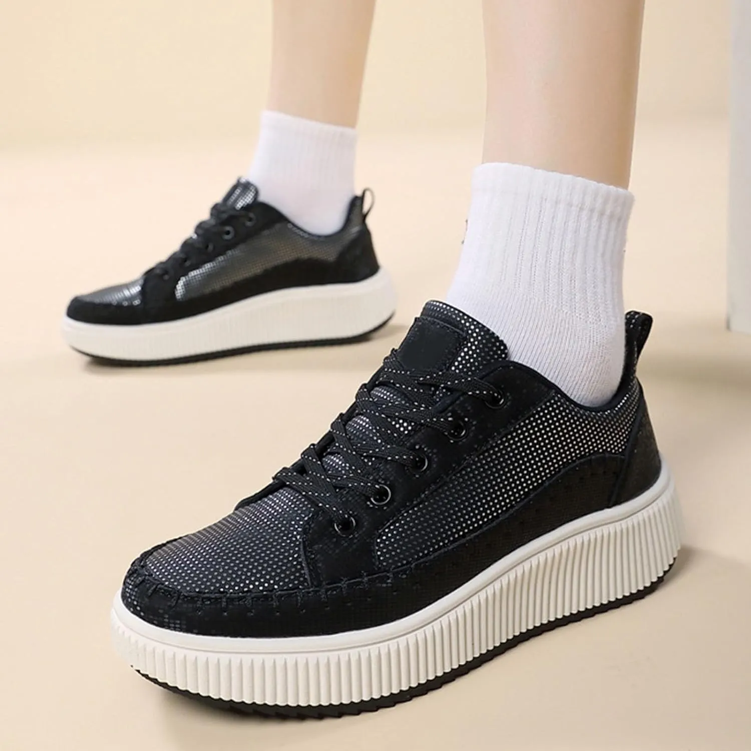 Fashion Sneakers For Women 2025 Platform,Womens White Platform Sneakers Canvas Platform Shoes for Women Black Casual Tennis Shoes Comfortable Walking Shoes for Women Slip on Lace Up Sneakers