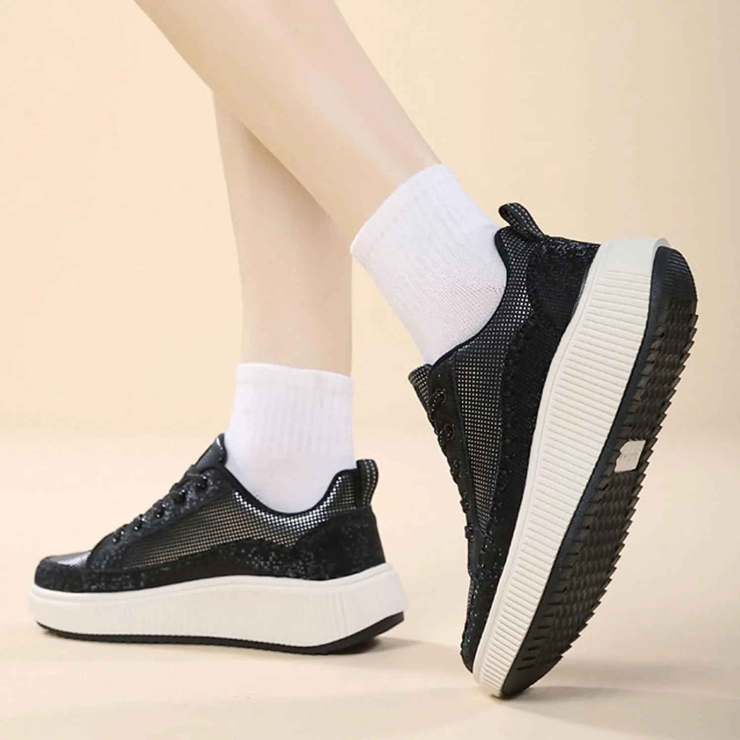 Fashion Sneakers For Women 2025 Platform,Womens White Platform Sneakers Canvas Platform Shoes for Women Black Casual Tennis Shoes Comfortable Walking Shoes for Women Slip on Lace Up Sneakers