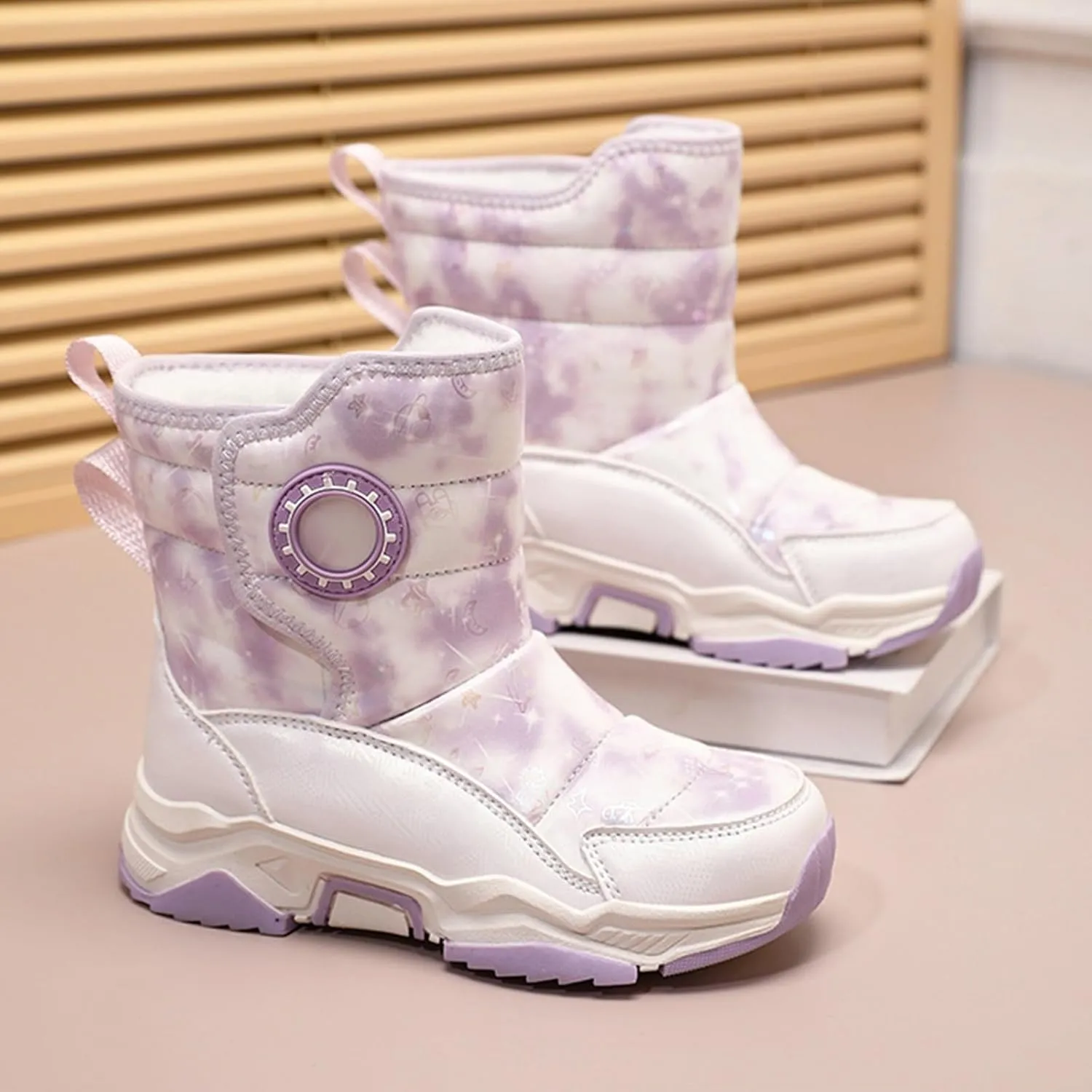 Fashion Winter Mid Calf Boots for Kids Platform Water-Proof Outdoor Warm Cozy Anti-Slip Winter Girly Boots for Girls