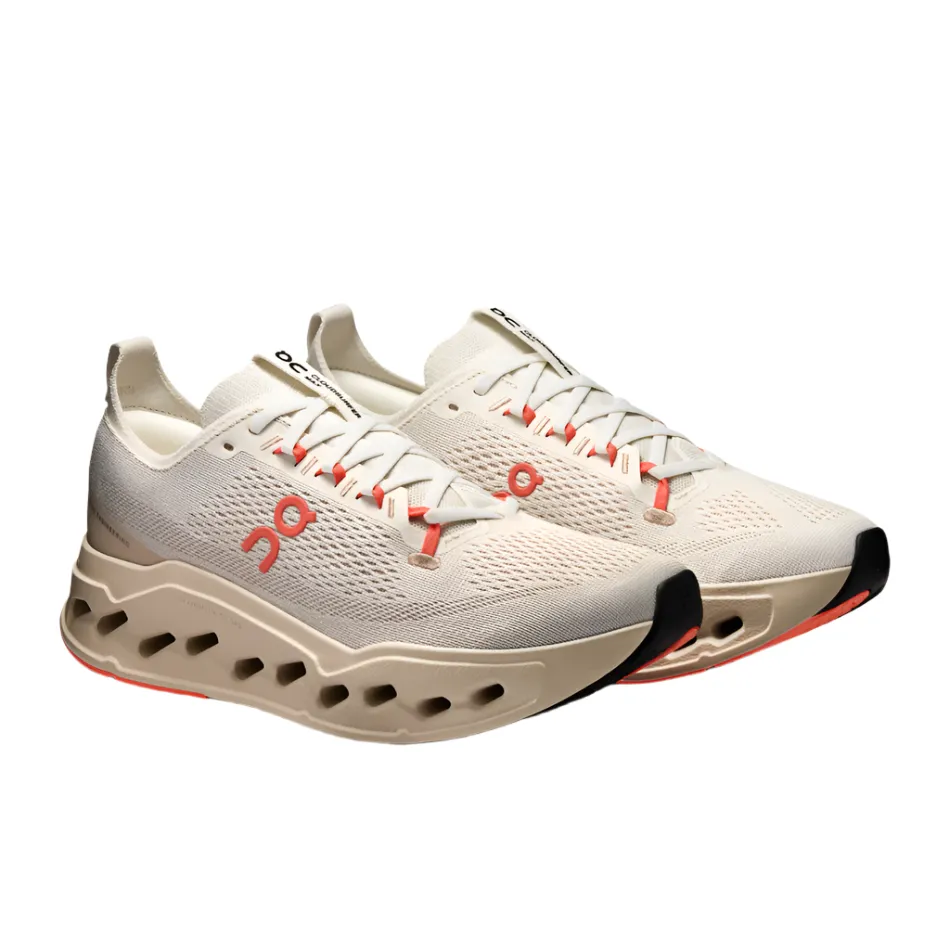 On Men's Cloudsurfer Max Running Shoes in Ivory/Salmon AW25 Enhanced Traction Outsole Composite Stabilizer Wings