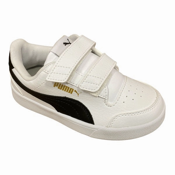 Puma sneakers da bambino Shuffle V Ps 375689 02 white black running in a softball field area shoes