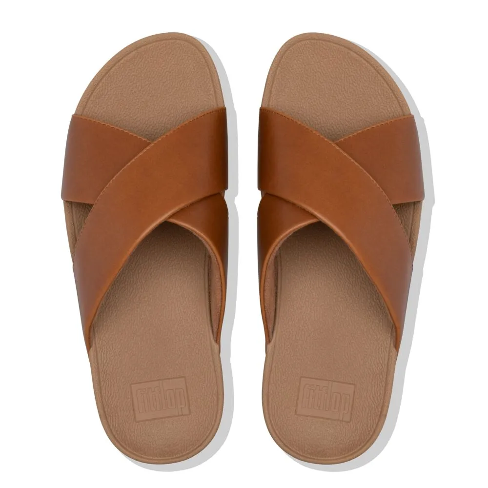 FitFlop Lulu Leather Cross Slide Sandals - Light Tan