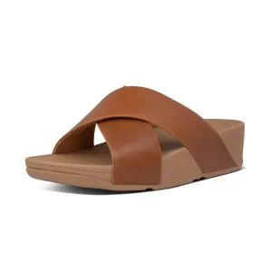 FitFlop Lulu Leather Cross Slide Sandals - Light Tan
