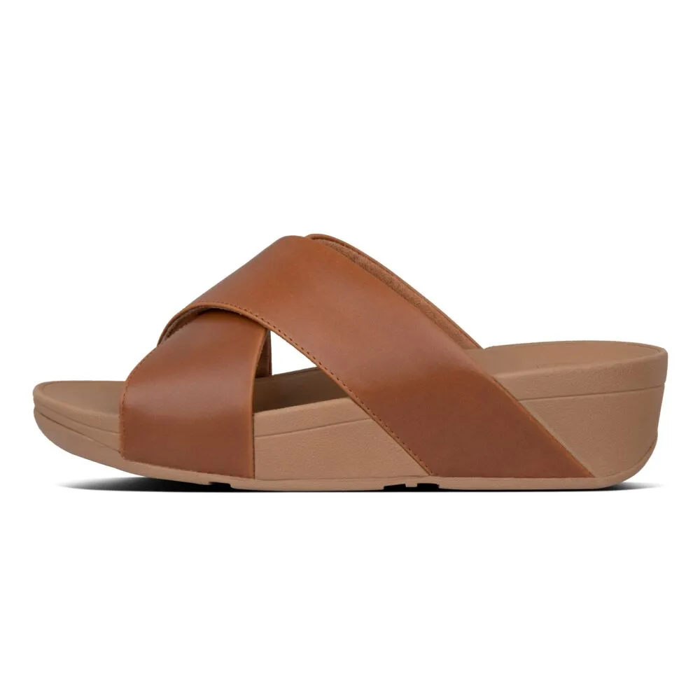 FitFlop Lulu Leather Cross Slide Sandals - Light Tan