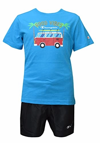 Anti Pilling Treatment Champion Completo per bambini e ragazzi Legacy Back To The Beach Graphic T-Shirt e Beachshorts 306392 BF004 ATB sky-black