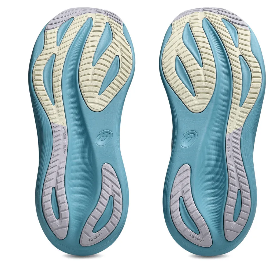 ASICS Women's GEL-NIMBUS 27 Running Shoes in Still Water/Cream AW25 Dynamic Arch Bridge Responsive bounce