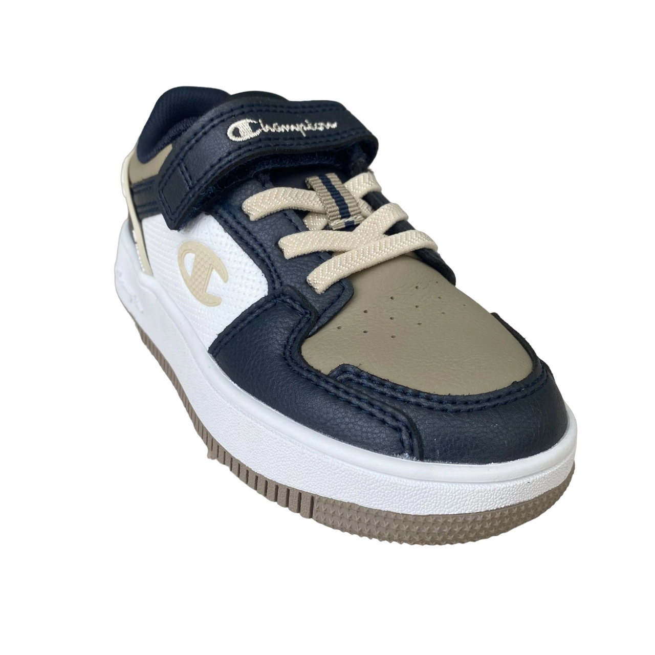 Vertical Groove Tech HeelCushion Champion scarpa sneakers da bambino con laccio elastico Rebound 2.0 Low S32414 blu-bianco-beige