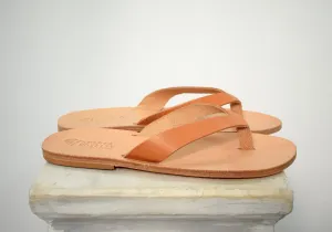 Flip flop Greek Leather sandals - slipers Men, Thongs Tan natural Color, leather sole - insole