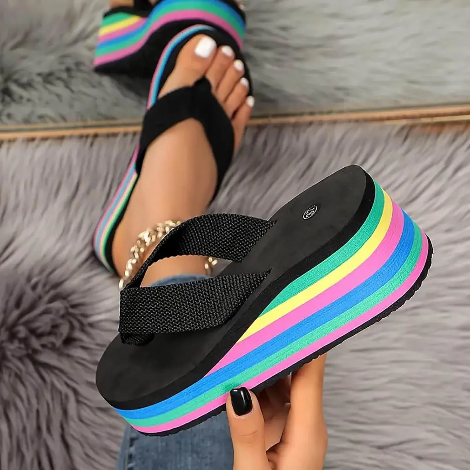Flip Flops for Women Platform Wedge Cushioned Insole Arch Support Sandals Lightweight Comfort Walking Thong Sandals