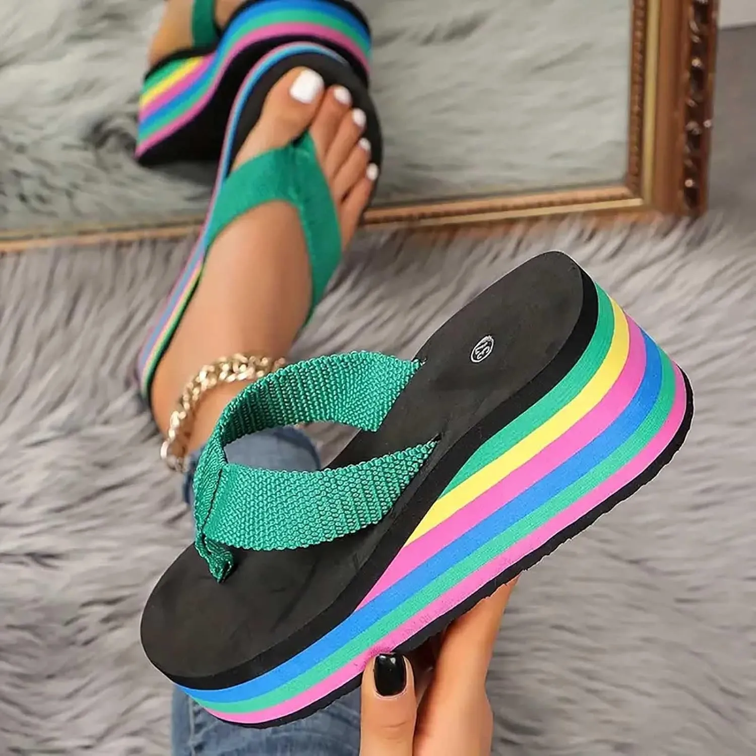 Flip Flops for Women Platform Wedge Cushioned Insole Arch Support Sandals Lightweight Comfort Walking Thong Sandals