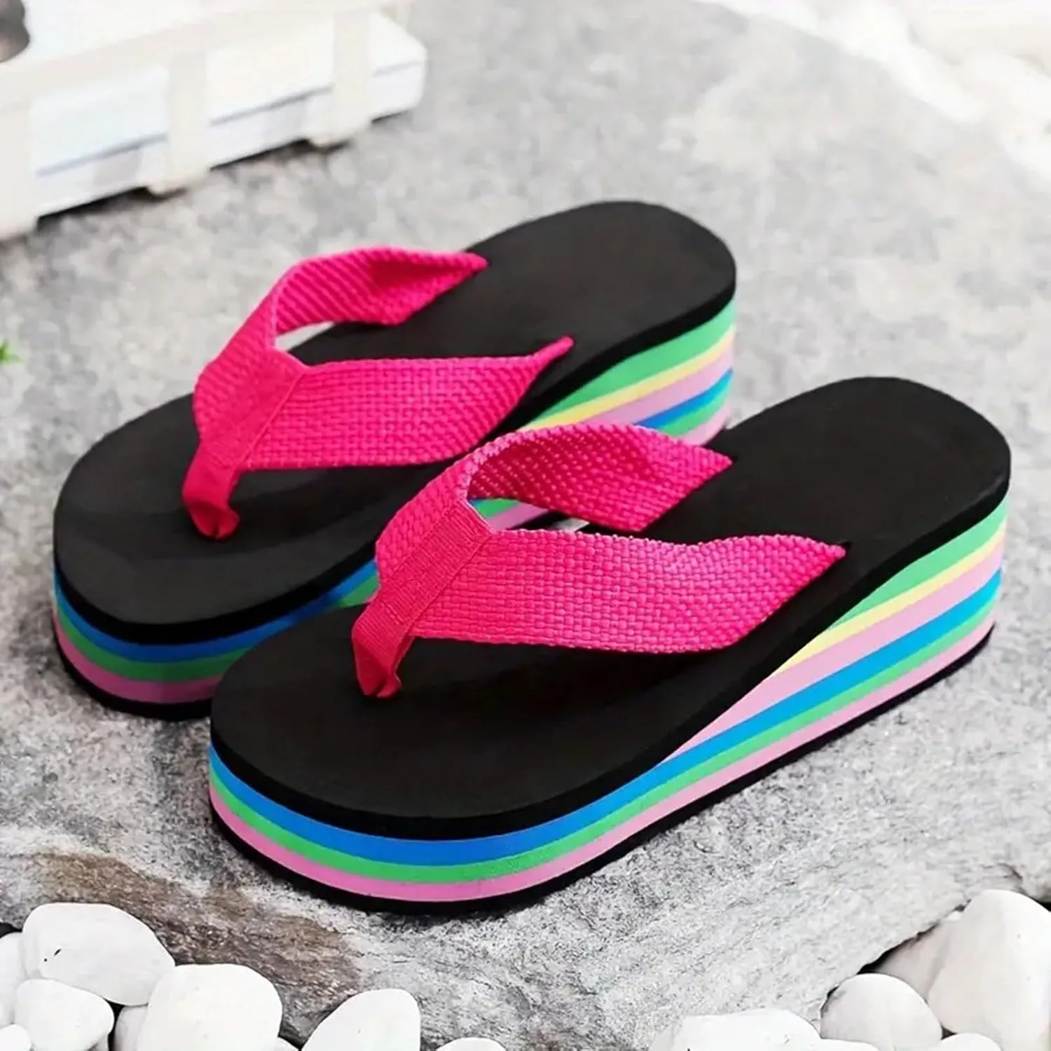 Flip Flops for Women Platform Wedge Cushioned Insole Arch Support Sandals Lightweight Comfort Walking Thong Sandals