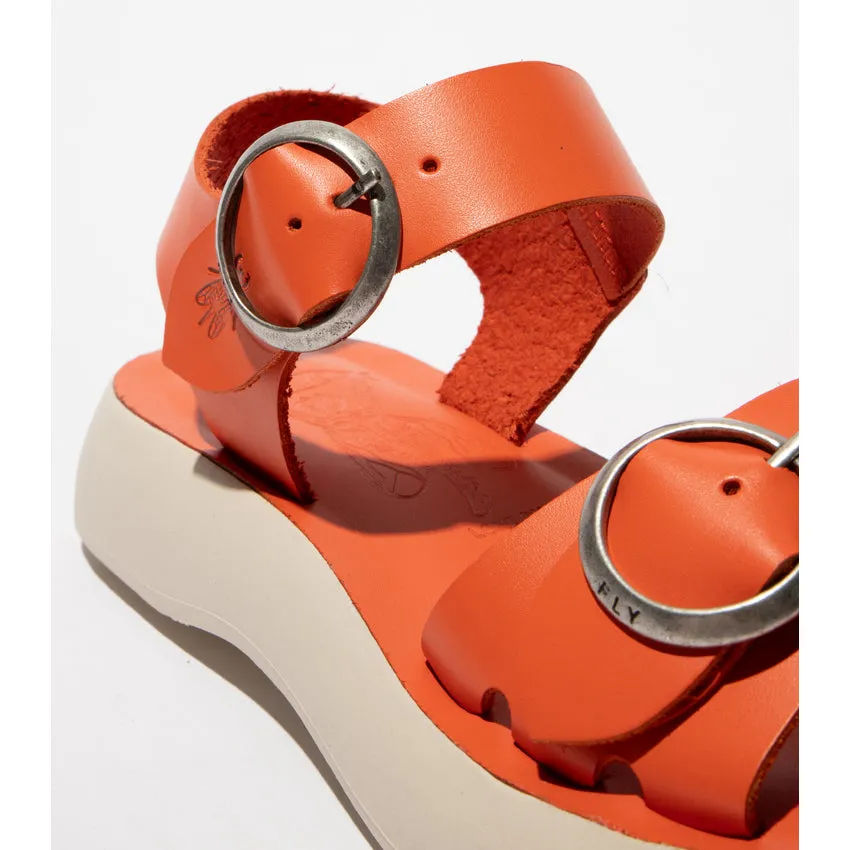 Fly London Women's BUNK604FLY Leather Buckle Sandals Scarlet Red