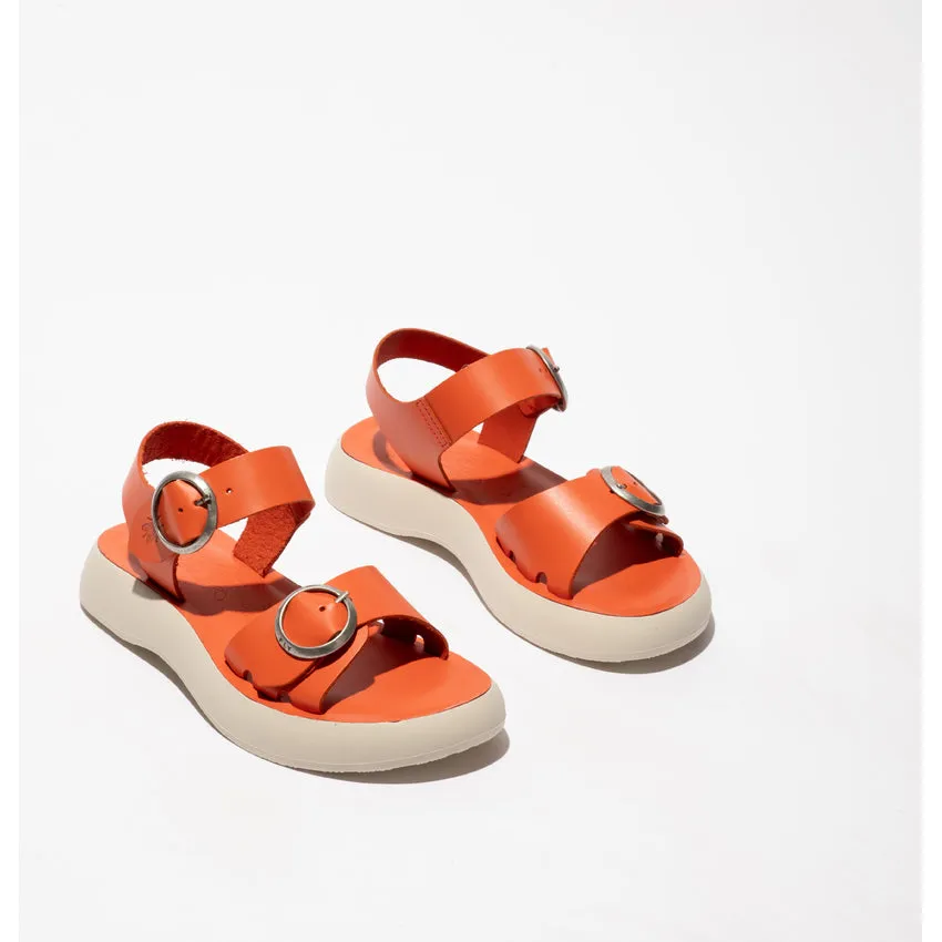 Fly London Women's BUNK604FLY Leather Buckle Sandals Scarlet Red
