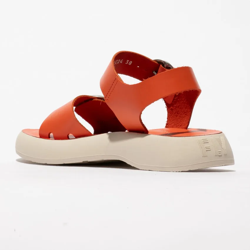 Fly London Women's BUNK604FLY Leather Buckle Sandals Scarlet Red