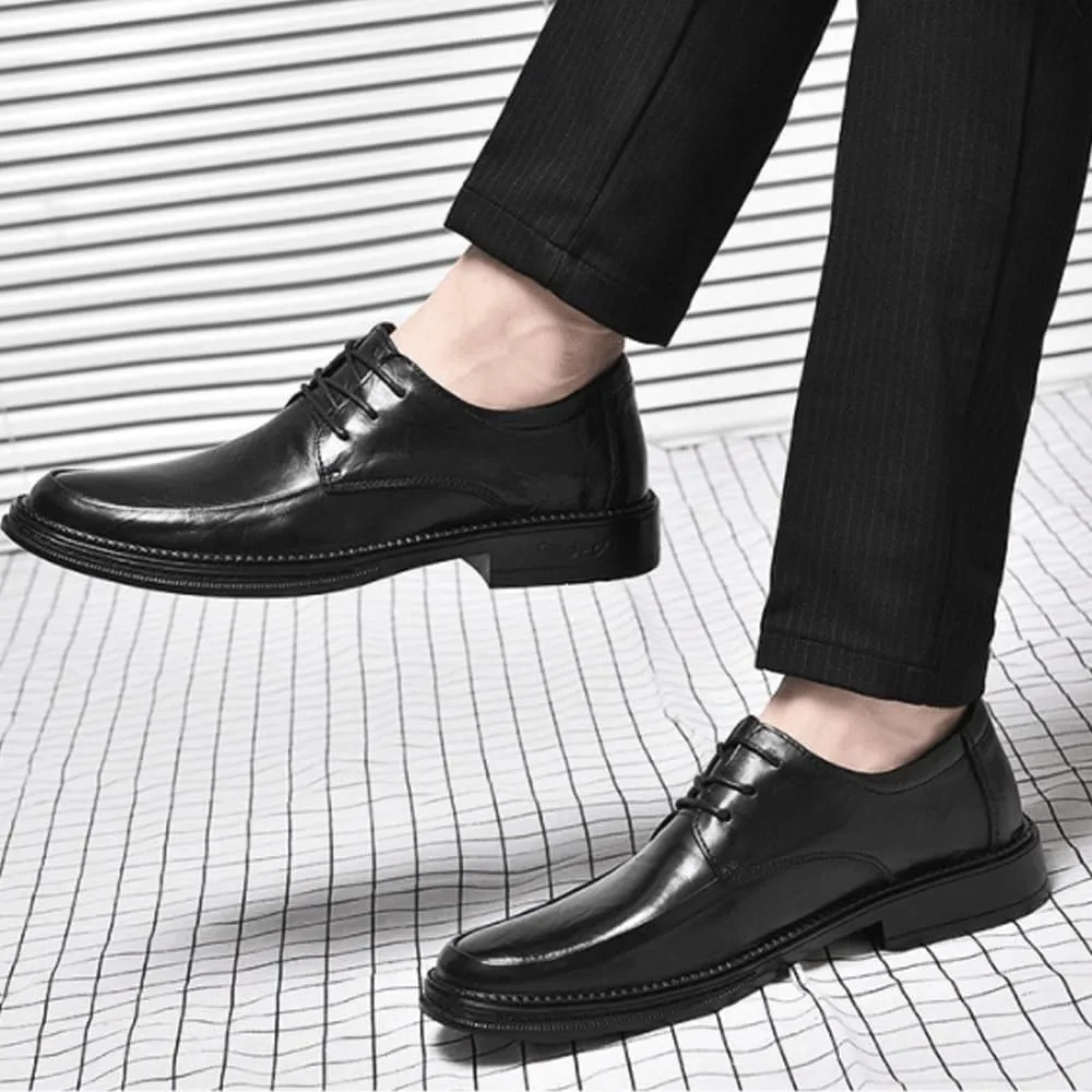 Formal Shoes Dress Oxford for Men Lace Up Pointed Toe Vegan Leather Cap Toe Oxford Shoes Rubber Sole Slip Resistant Low Top Block Heel Wedding