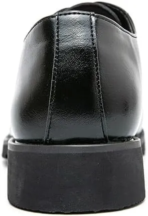 Formal Shoes Dress Oxford for Men Lace Up Round Burnished Toe PU Leather Cap Toe Derby Shoes Rubber Sole Slip Resistant Anti-Slip Low Top Non Slip