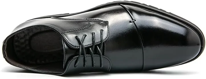 Formal Shoes Dress Oxford for Men Lace Up Round Burnished Toe PU Leather Cap Toe Derby Shoes Rubber Sole Slip Resistant Anti-Slip Low Top Non Slip