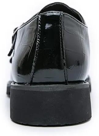 Formal Shoes Dress Oxford for Men Slip On Round Toe PU Leather Apron Toe Double Monk Strap Block Heel Anti-Slip Low Top Casual
