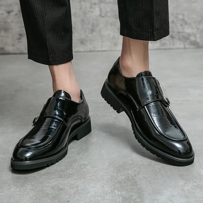 Formal Shoes Dress Oxford for Men Slip On Round Toe PU Leather Apron Toe Double Monk Strap Block Heel Anti-Slip Low Top Casual