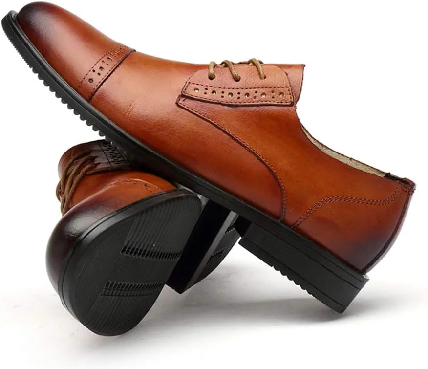 Formal Shoes for Men Lace Up Cap Toe Derby Shoes Cowhide Rubber Sole Low Top Slip Resistant Wedding
