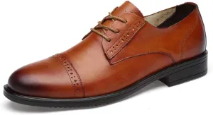 Formal Shoes for Men Lace Up Cap Toe Derby Shoes Cowhide Rubber Sole Low Top Slip Resistant Wedding