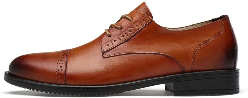 Formal Shoes for Men Lace Up Cap Toe Derby Shoes Cowhide Rubber Sole Low Top Slip Resistant Wedding