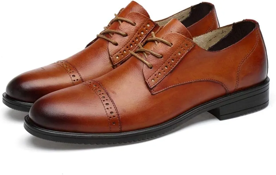 Formal Shoes for Men Lace Up Cap Toe Derby Shoes Cowhide Rubber Sole Low Top Slip Resistant Wedding