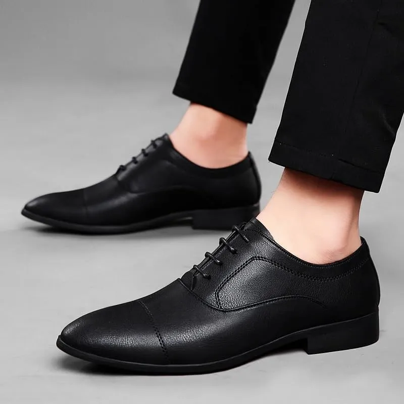 Formal Shoes for Men Lace Up Pointed Toe Vegan Leather Cap Toe Derby Shoes Low Top Anti-Slip Rubber Sole Resistant Non Slip Classic