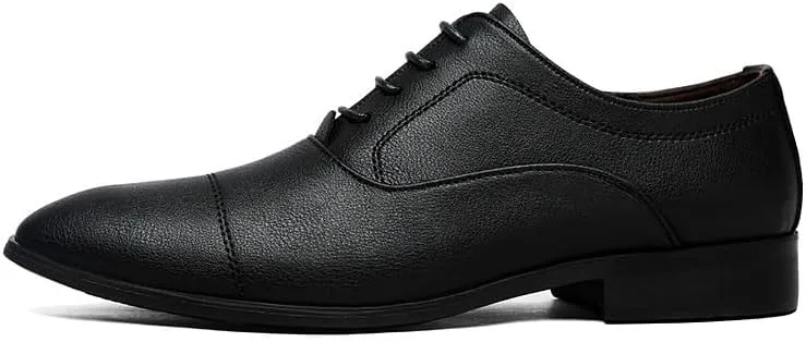 Formal Shoes for Men Lace Up Pointed Toe Vegan Leather Cap Toe Derby Shoes Low Top Anti-Slip Rubber Sole Resistant Non Slip Classic