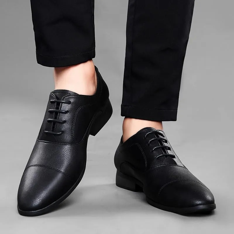 Formal Shoes for Men Lace Up Pointed Toe Vegan Leather Cap Toe Derby Shoes Low Top Anti-Slip Rubber Sole Resistant Non Slip Classic