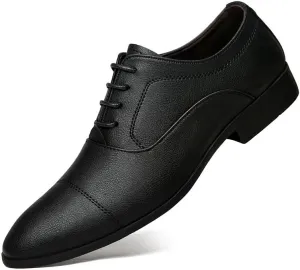 Formal Shoes for Men Lace Up Pointed Toe Vegan Leather Cap Toe Derby Shoes Low Top Anti-Slip Rubber Sole Resistant Non Slip Classic