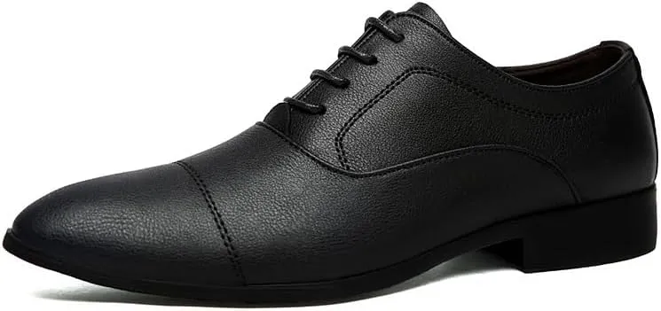 Formal Shoes for Men Lace Up Pointed Toe Vegan Leather Cap Toe Derby Shoes Low Top Anti-Slip Rubber Sole Resistant Non Slip Classic