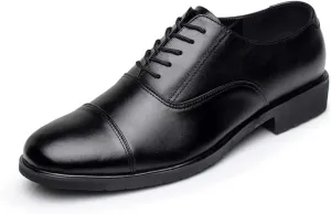 Formal Shoes for Men Lace Up Round Cap Toe Cowhide Block Heel Rubber Sole Anti-Slip Prom