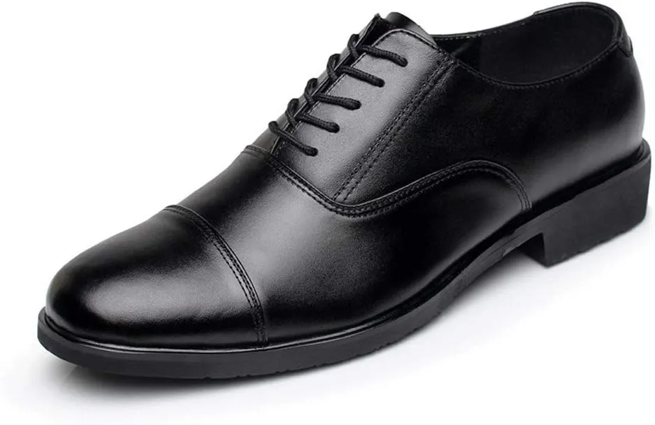 Formal Shoes for Men Lace Up Round Cap Toe Cowhide Block Heel Rubber Sole Anti-Slip Prom
