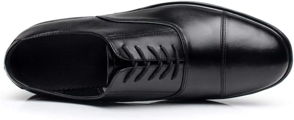 Formal Shoes for Men Lace Up Round Cap Toe Cowhide Block Heel Rubber Sole Anti-Slip Prom