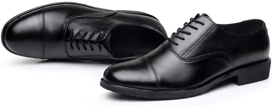 Formal Shoes for Men Lace Up Round Cap Toe Cowhide Block Heel Rubber Sole Anti-Slip Prom