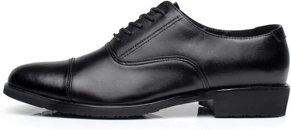 Formal Shoes for Men Lace Up Round Cap Toe Cowhide Block Heel Rubber Sole Anti-Slip Prom