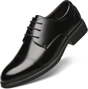 Formal Shoes for Men Lace Up Round Cap Toe Derby Shoes Cowhide Block Heel Low Top Anti-Slip Wedding