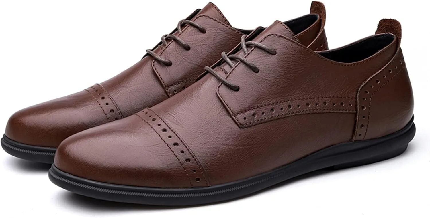 Formal Shoes for Men Lace Up Round Cap Toe Derby Shoes Leather Anti-Slip Low Top Non Slip Prom