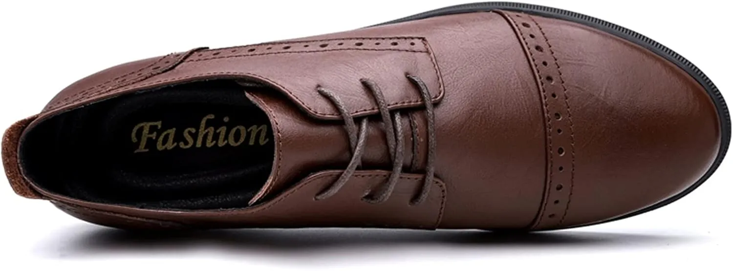 Formal Shoes for Men Lace Up Round Cap Toe Derby Shoes Leather Anti-Slip Low Top Non Slip Prom