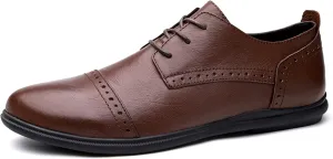 Formal Shoes for Men Lace Up Round Cap Toe Derby Shoes Leather Anti-Slip Low Top Non Slip Prom
