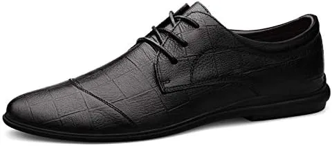 Formal Shoes for Men Lace Up Round Toe Block Pattern Cap Toe Faux Leather Derby Shoes Non Slip Rubber Sole Block Heel Slip Resistant Anti-Slip